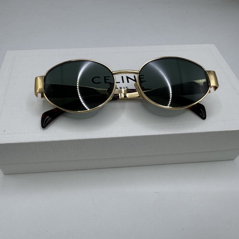 Celine Gold Frame Sunglasses with Dark Green Lenses